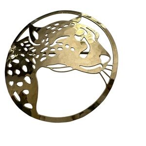 Pin Brooch Wild Bryde Leopard Round Vintage Gold Tone 1.75”